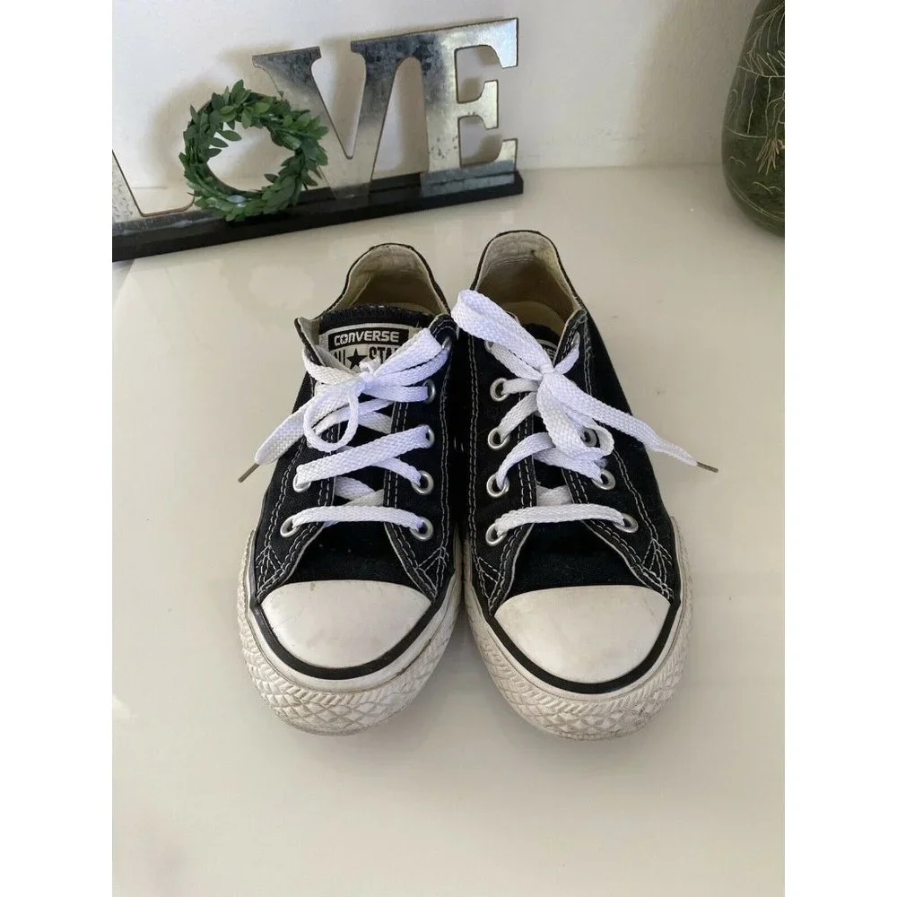 Converse‎ Chuck Taylor Kids Youth Black Canvas Low Sneakers Shoes Size 12.5M GUC